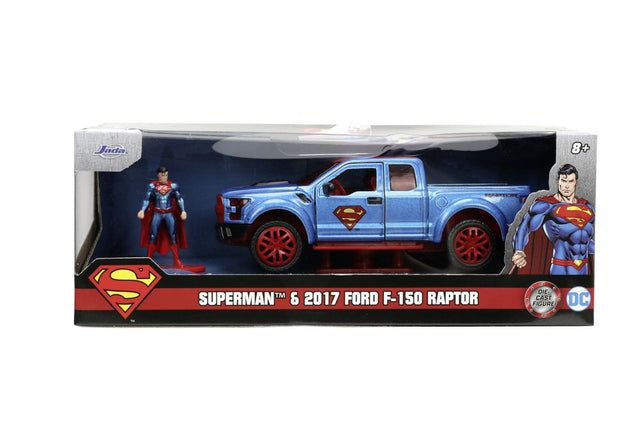 JADA DC SET FIGURINA METALICA SUPERMAN SI MASINUTA 2017 FORD F 150 RAPTOR SCARA 1:32