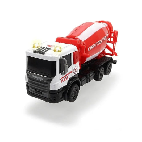 DICKIE TOYS CITY WORKER  VEHICUL DE CONSTRUCTII CU LUMINI SI SUNETE BETONIERA ROSIE 17CM