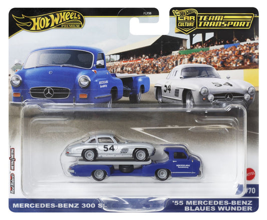 HOT WHEELS TRANSPORTATOR  MERCEDES-BENZ 55 BLAUES WUNDER CU MASINUTA MERCEDES-BENZ 300 SL SCARA 1:64