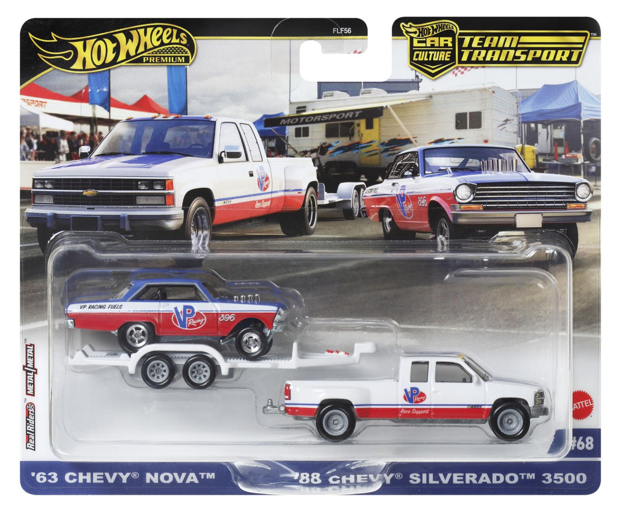 HOT WHEELS TRANSPORTATOR CHEVY SILVERADO 3500 88 CU MASINUTA CHEVY NOVA 63 SCARA 1:64