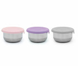 SET 3 RECIPIENTE MINI INOX CU CAPAC SILICON, MELII, ROZ MOV GRI