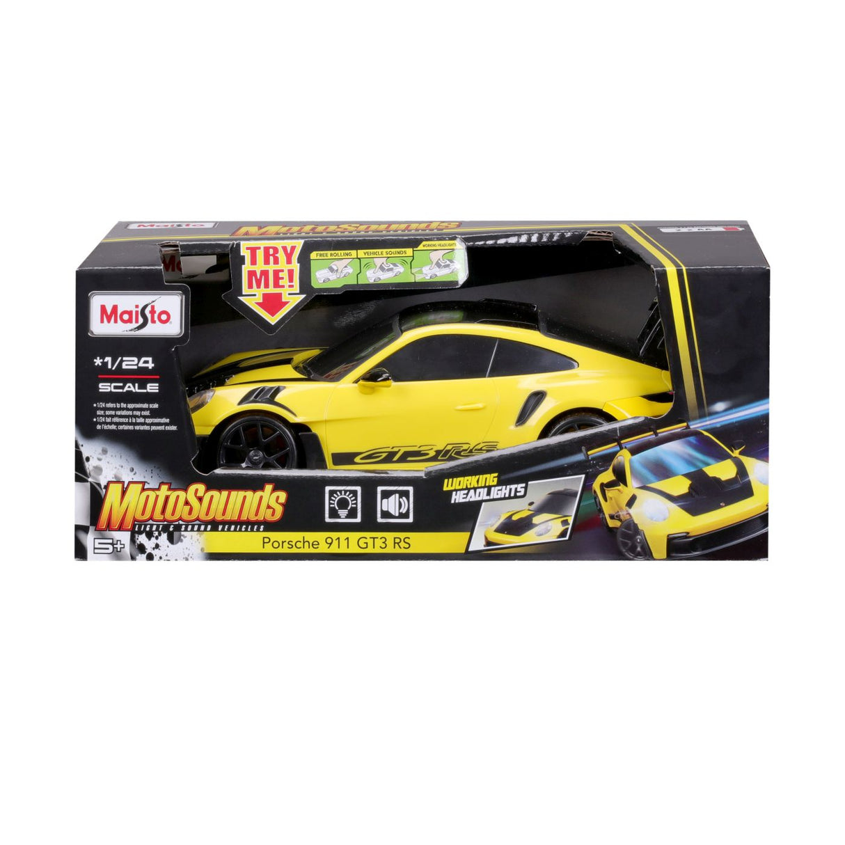 MAISTO MASINUTA CU SUNETE SI LUMINI PORSCHE 911 GT3 RS SCARA 1 LA 24