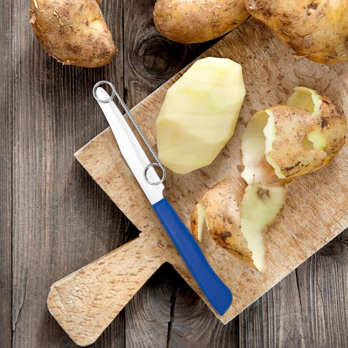 Cutit 2in1, Vivimall, Feliere/Curatare, Grosime Feliere Reglabila, 22 cm, din Otel Inoxidabil, Albastru - vivimall.ro