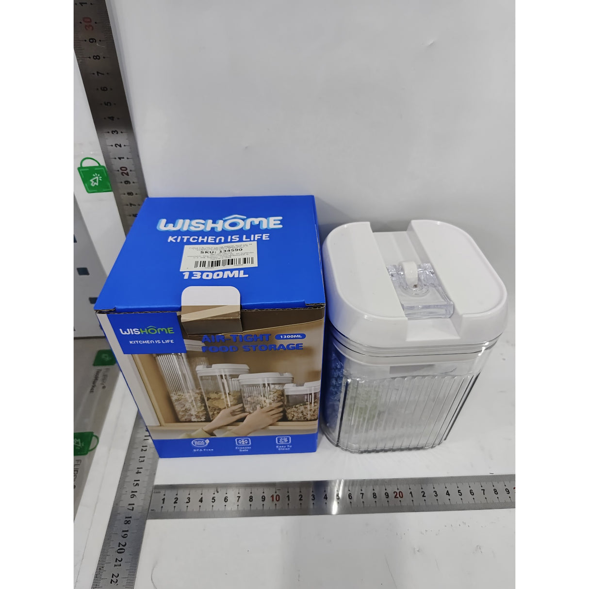 Cutii de Depozitare Alimente, Vivimall, Set din 2 Cutii de tip Container, Recipiente pentru Cereale in Bucatarie, 0.5 L-10x10.5 cm, 1.3 L-12.5x12.5x16.5 cm, Transparente cu Capac Alb - vivimall.ro