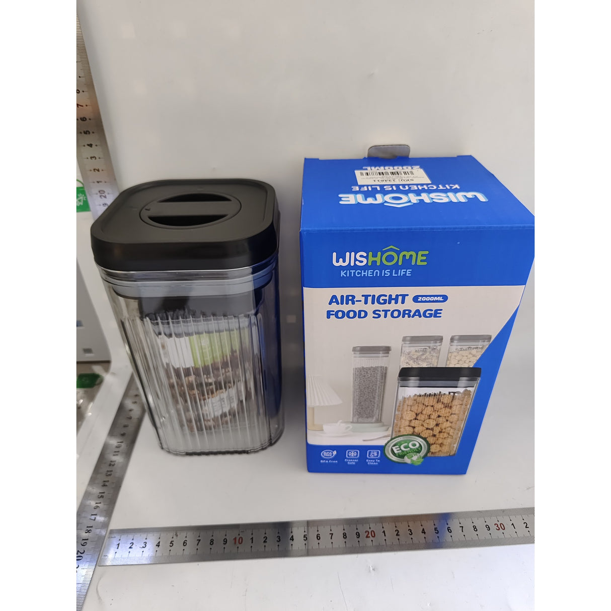 Cutii de Depozitare Alimente, Vivimall, Set din 2 Cutii de Tip Container de 0.8 si 1.3 l, Recipiente pentru Cereale in Bucatarie, Transparente cu Capac Negru - vivimall.ro