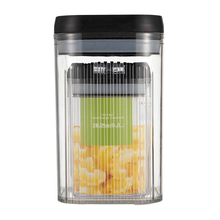 Cutii de Depozitare Alimente, Vivimall, Set din 2 Cutii de Tip Container de 0.8 si 1.3 l, Recipiente pentru Cereale in Bucatarie, Transparente cu Capac Negru - vivimall.ro