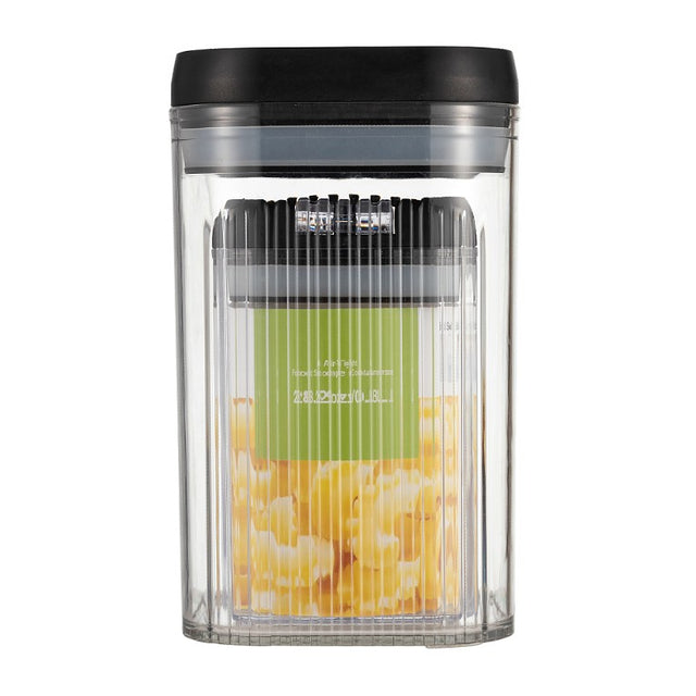 Cutii de Depozitare Alimente, Vivimall, Set din 2 Cutii de Tip Container de 0.8 si 1.3 l, Recipiente pentru Cereale in Bucatarie, Transparente cu Capac Negru - vivimall.ro