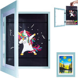 Rama Foto Vivimall, cu Magnet, din Lemn, cu Spatiu Pentru Depozitare, Pentru Desene si Picturi A4, Sticla Securizata, Rama MDF, 21x30 cm, Albastru - vivimall.ro