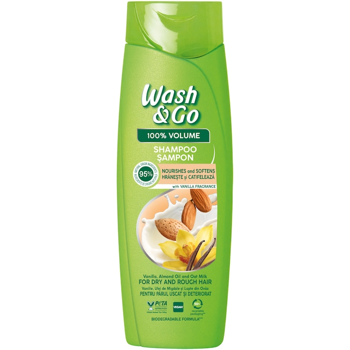 Şampon Wash & Go cu extract de vanilie, ulei de migdale, 360 ml - Hranire pentru par