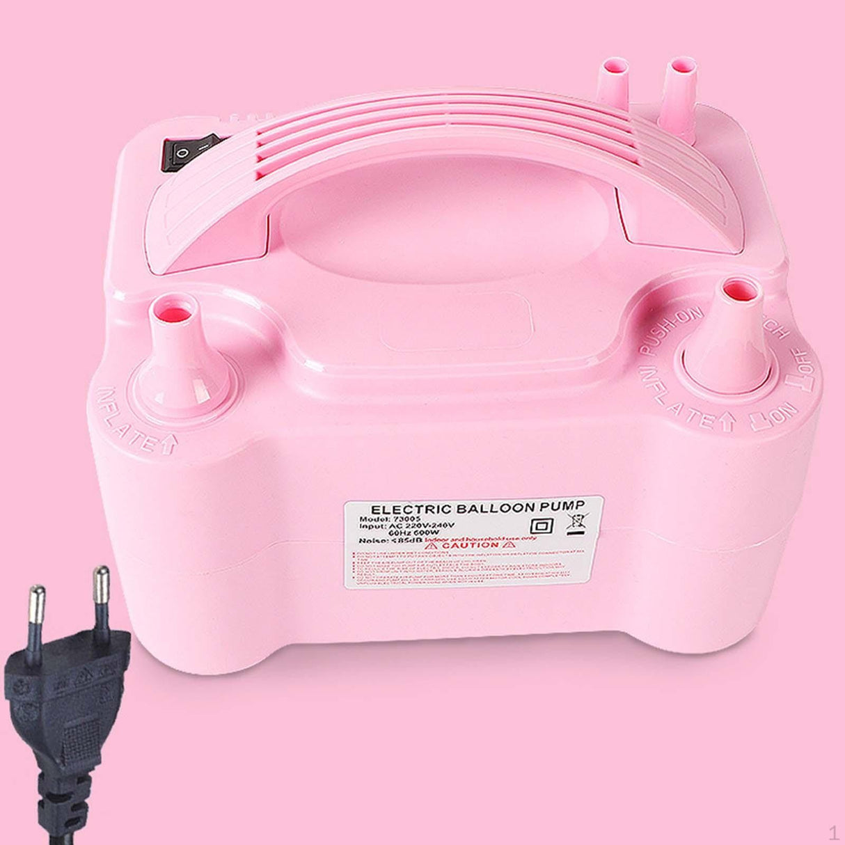 Pompa Electrica Pentru Umflat Baloane, 600 W, Doua Capete de Umflat, din Plastic, 19.5 x 14 x 13 cm, Roz - vivimall.ro