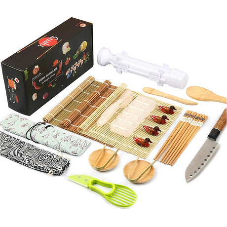 Set Ustensile pentru Sushi, Vivimall, Set din 24 Accesorii pentru Sushi, Set pentru Sushi HOME MADE, Cutit Inclus, Forme, Betisoare, Multicolor - vivimall.ro