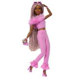 BARBIE DELUXE STYLE PAPUSA BARBIE CU SALOPETA ROZ SI PAR IMPLETIT