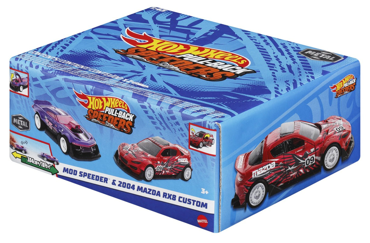 HOT WHEELS SET 2 MASINUTE METALICE PULL BACK MOD SPEEDER SI 2004 MAZDA RX8 CUSTOM 1:43