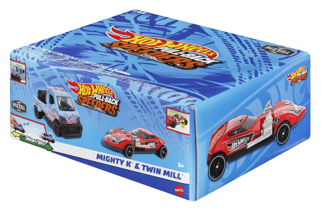 HOT WHEELS SET 2 MASINUTE METALICE PULL BACK MIGHTY K SI TWIN MILL 1:43