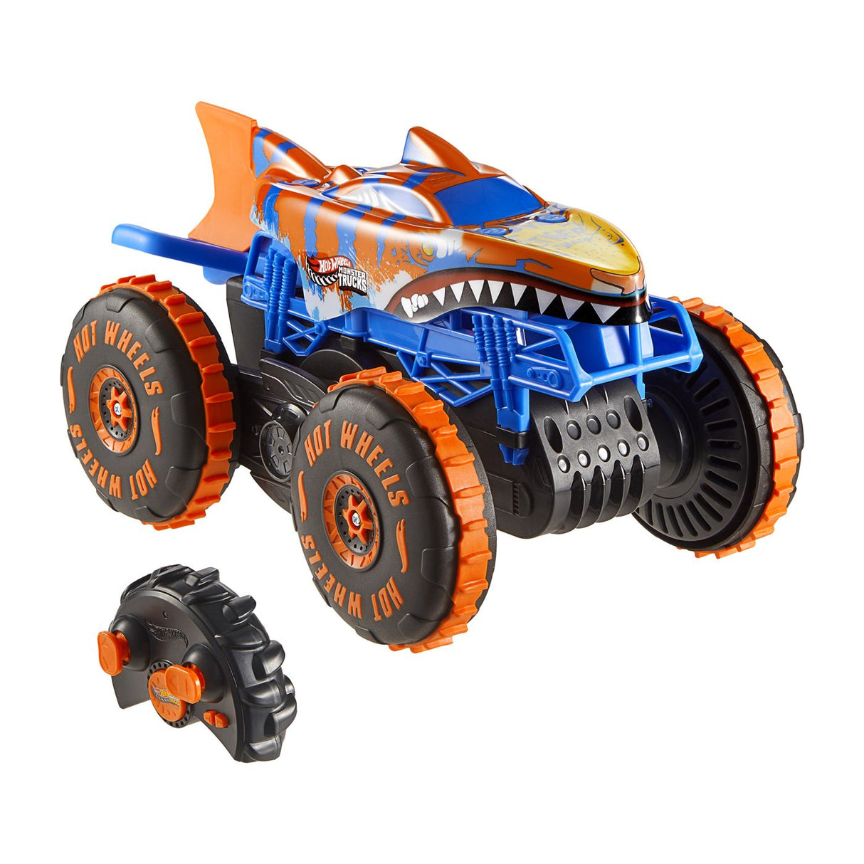 HOT WHEELS MONSTER TRUCK SHARKS VS DINOS MASINA CU TELECOMANDA TIGER SHARK CLIMBER