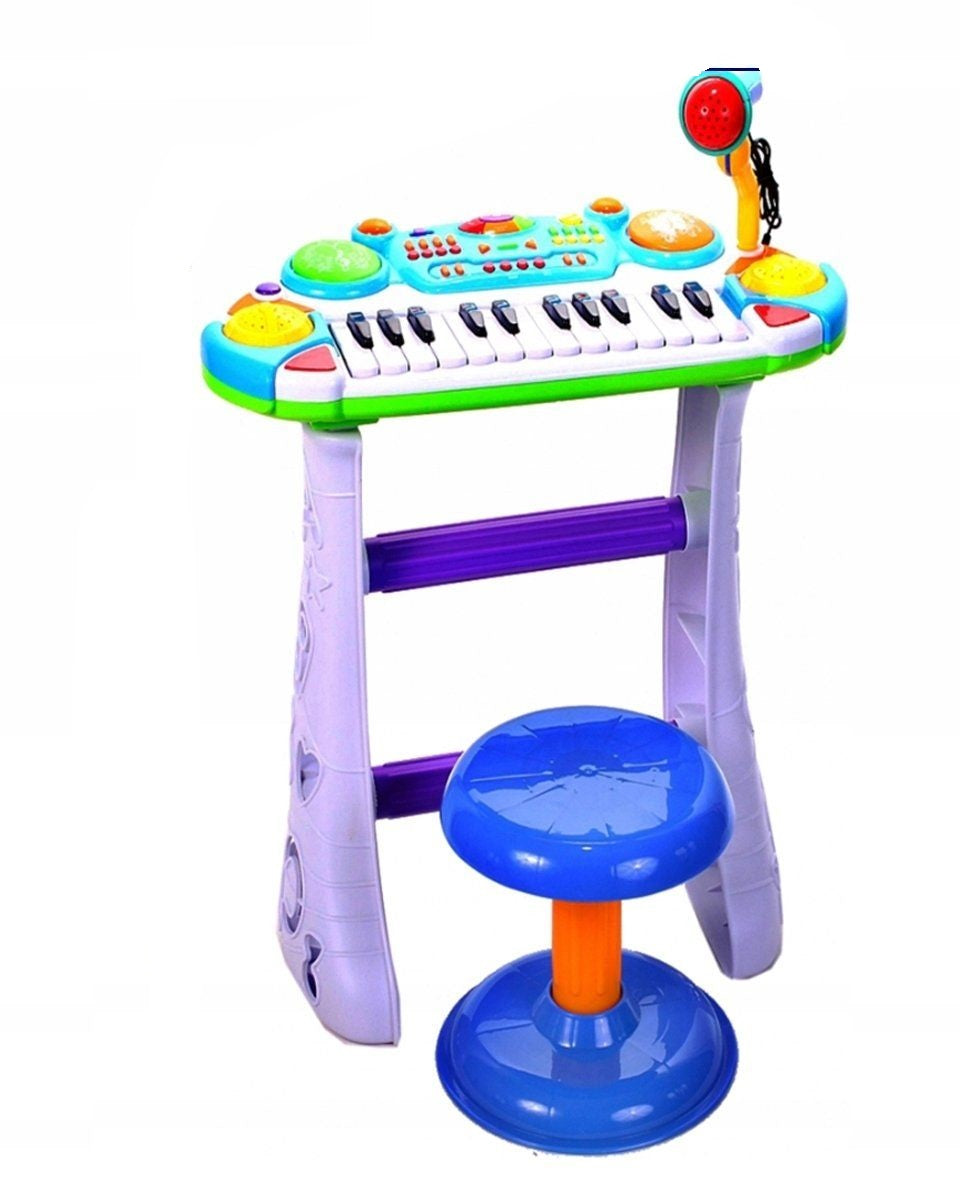 INSTRUMENT MUZICAL PIANINA ELECTRONICA MALPLAY CU SCAUN SI MICROFON 45 CM INALTIME ALBASTRU