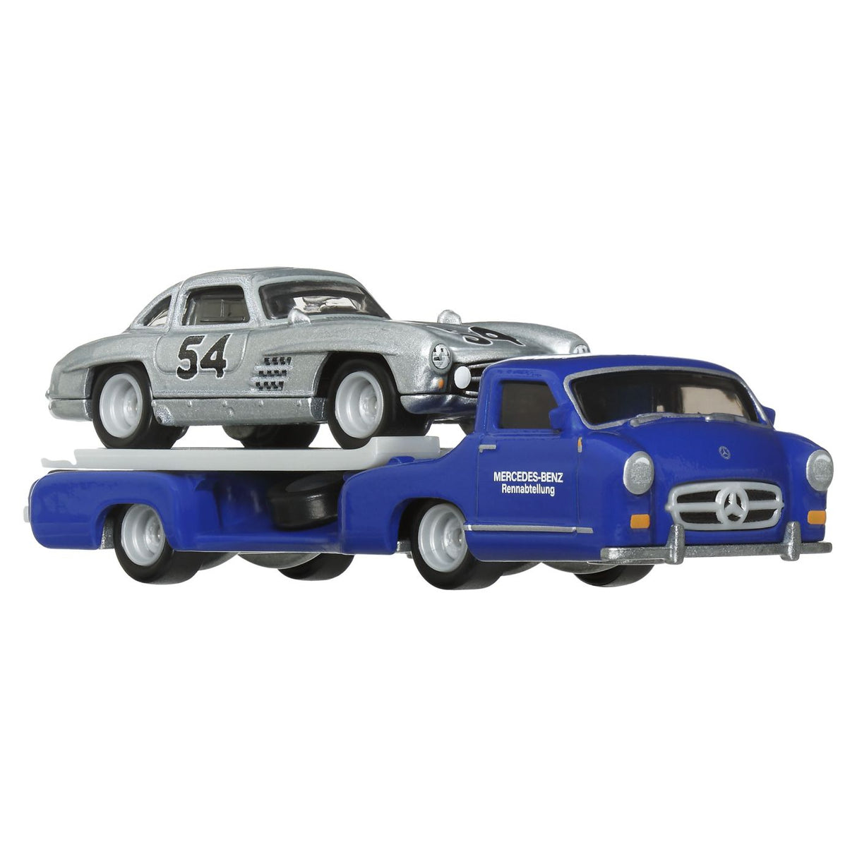HOT WHEELS TRANSPORTATOR  MERCEDES-BENZ 55 BLAUES WUNDER CU MASINUTA MERCEDES-BENZ 300 SL SCARA 1:64