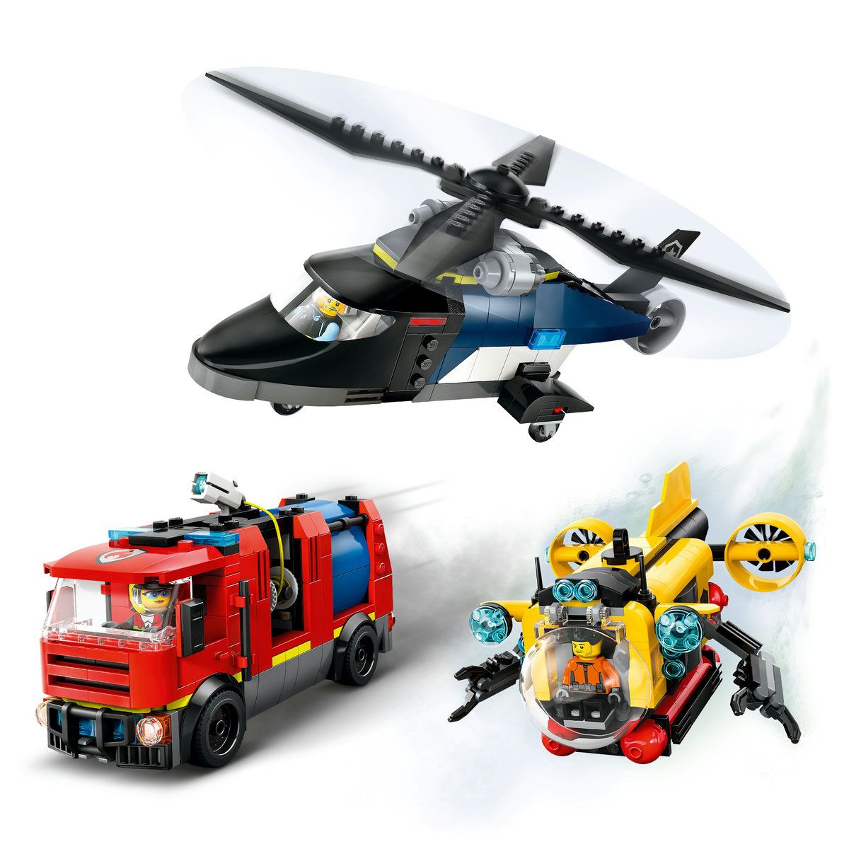 LEGO CITY ELICOPTER, CAMION DE POMPIERI SI SUBMARIN REMIXATE 60462