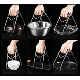 Clema pentru Boluri, Vivimall, Anti-Alunecare, din Otel Inoxidabil, Extindere, pentru Oale, Tigai, de Uz Casnic, Rezistent la Temperaturi Inalte, 19.5x9.8x8 cm, Maner Maro, Gri - vivimall.ro