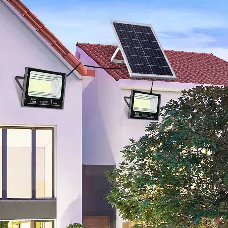 Set 2 proiectoare LED SMD 30W cu incarcare solara Vivimall, panou solar, cu telecomanda, suport prindere, material ABS, 1.2AH, 200LED-uri, 13x13.5 cm, negru - vivimall.ro