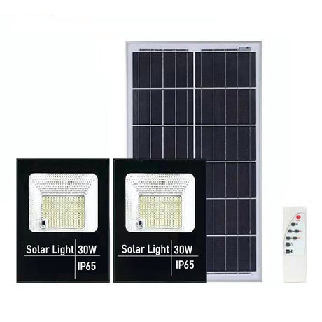Set 2 Proiectoare Led Smd 30W Cu Incarcare Solara, Panou Solar, Cu Telecomanda, Suport Prindere, Material Abs, 1.2Ah, 200Led-Uri, 13X13.5 Cm, Negru - vivimall.ro