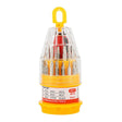 Set șurubelnițe 31-în-1 cu clichet magnetic galben, vedere frontală, include 31 accesorii interschimbabile