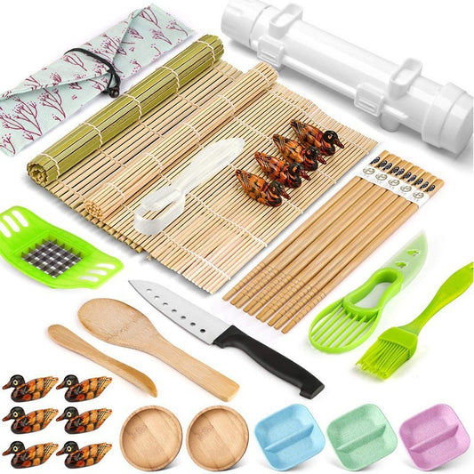 Set Ustensile pentru Sushi, Vivimall, Set din 31 Accesorii pentru Sushi, Set pentru Sushi HOME MADE, Cutit Inclus, Forme, Betisoare, Multicolor - vivimall.ro