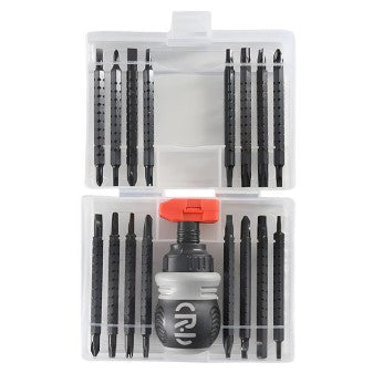 Set de Surubelnite 34-in-1 cu Clichet, Vivimall, Set de Uz Casnic pentru Repararea Electronicelor Mici, Maner durabil, 12 x 10 x 5 cm, Negru Mat - vivimall.ro