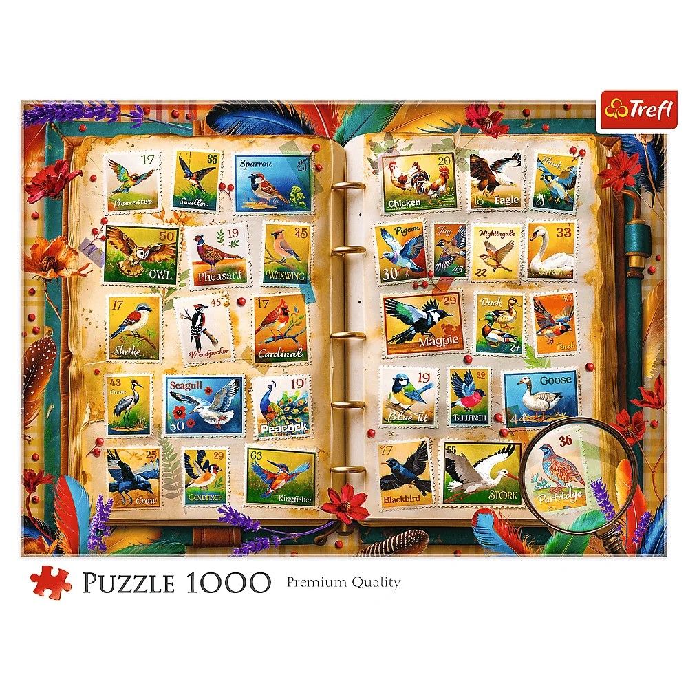 PUZZLE TREFL 1000 COLECTIA DE TIMBRE ATLASUL PASARILOR