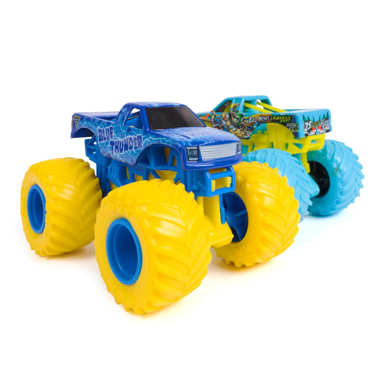 MONSTER JAM SET 2 MASINUTE METALICE BLUE THUNDER SI BAD NEWS TRAVELS FAST SCARA 1 LA 64