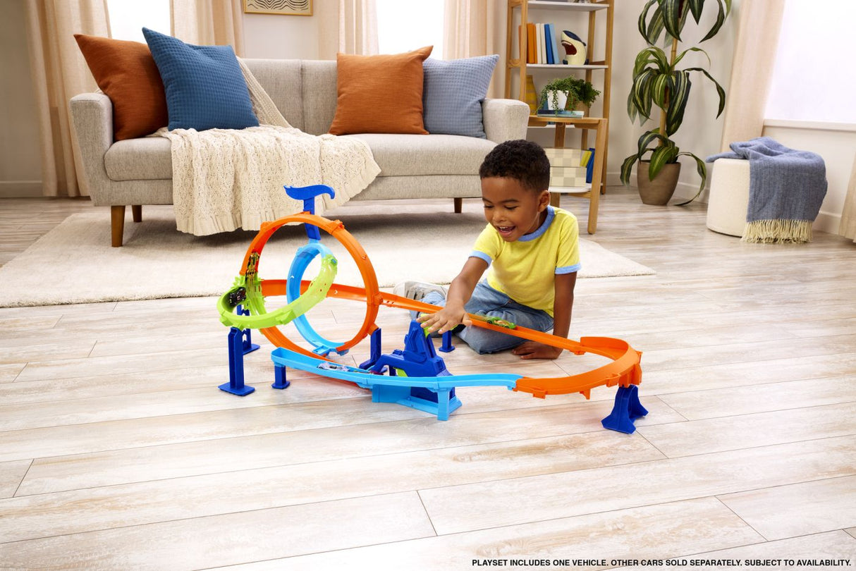 HOT WHEELS STUNT TRACKS PISTA CICLON DE LANSAREA RAPIDA CU MASINUTA INCLUSA