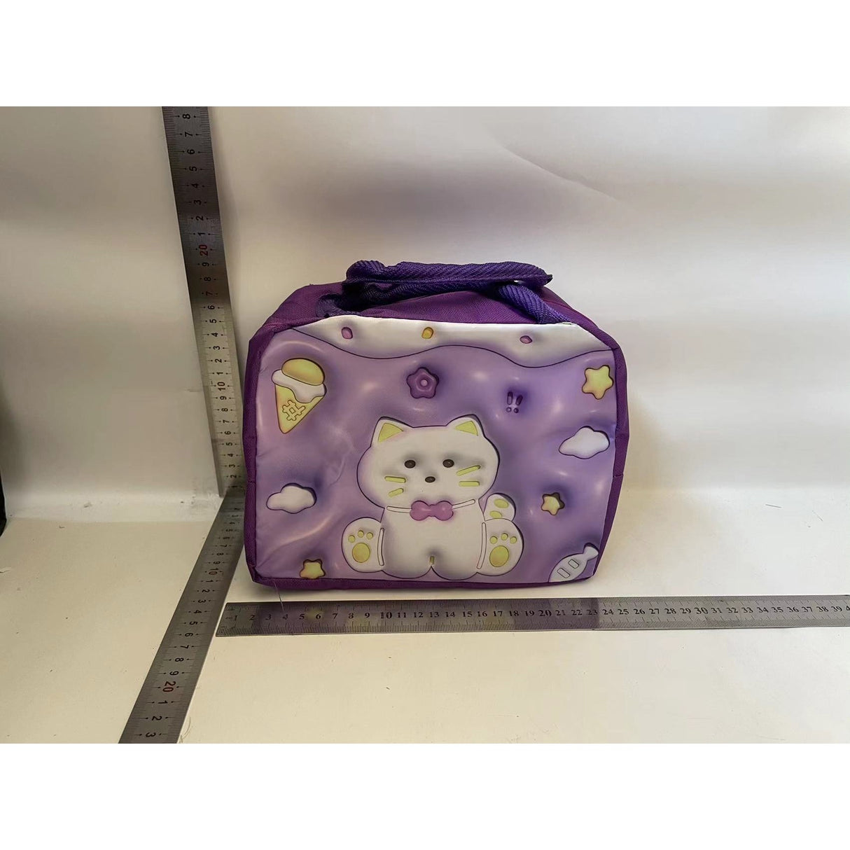 Geantă Frigorifică, Vivimall, cu Desene Animate 3D, Portabilă pentru Copii, de Prânz, din Pânză Oxford, 23x13x19 cm, Model Pisicuta, Mov - vivimall.ro