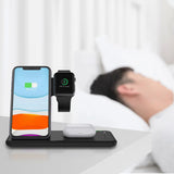 Incarcator Wireless FastCharge Vivimall 4 In 1, design pliabil, 15W, Compatibil Apple Watch, Airpods, iPhone, Android, Samsung, Huawei, Xiaomi, Oppo, Negru - vivimall.ro