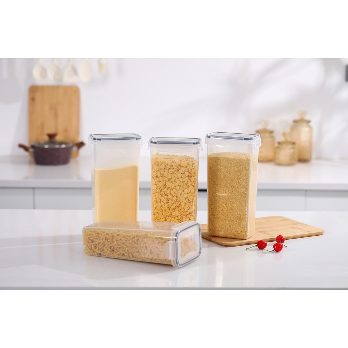 Set 4 Recipiente din Plastic, Vivimall, pentru Alimente/Obiecte, Inchidere Ermetica, 4 x 2.8l, Transparent - vivimall.ro