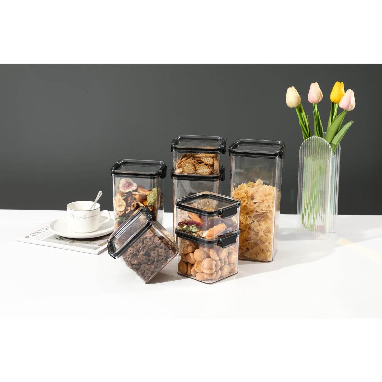 Set 4 Recipiente din Plastic, Vivimall, pentru Alimente/Obiecte, Inchidere Ermetica, 1 x 460 ml, 2 x 700 ml, 1 x 1300 ml, Transparent - vivimall.ro