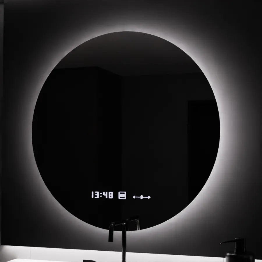Oglinda Led Rotunda, 80Cm, Serenite Motionglow Marcello, Sistem Dezaburire, Ceas & Termometru - vivimall.ro