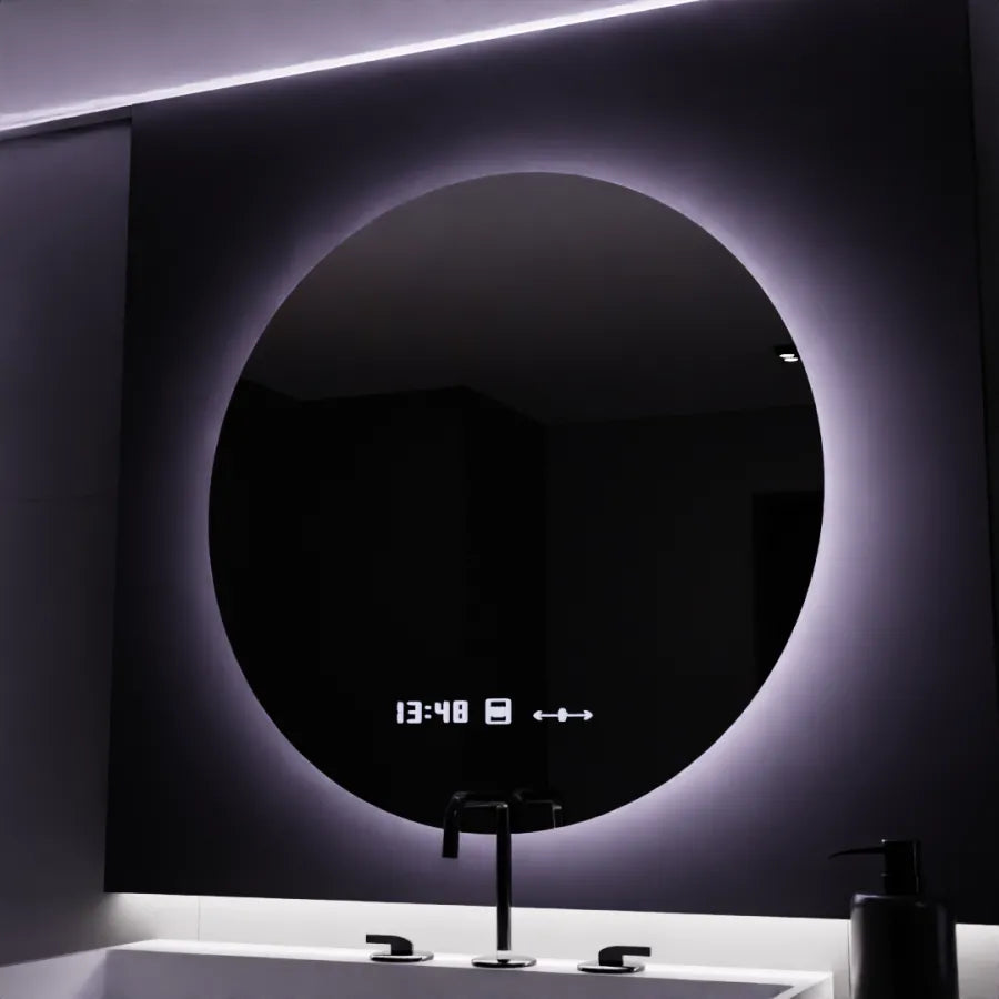 Oglinda Led Rotunda, 80Cm, Serenite Motionglow Marcello, Sistem Dezaburire, Ceas & Termometru - vivimall.ro