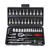 Chei tubulare Set 46 de Piese, Flippy, Trusa Scule de Reparatii Auto, Prelungitoare Rigid si Flexibil, Articulatie Cardanica, Antrenor de Forta Glisant, Adaptoare, Maner pentru Surubelnita, 23 x 12 x 4 cm, 1.9 kg, Cutie Neagra