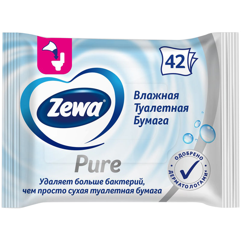 Zewa Pure, Hârtie igienică umedă, 1 Ply, 42 Bucăți - Curățare delicată