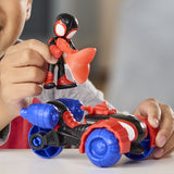 SPIDEY SI PRIETENII LUI UIMITORI MARVEL SET FIGURINA MILES SPIN MORALES SI VEHICUL TECHNO RACER 7.6CM