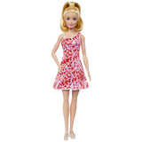 BARBIE PAPUSA BARBIE FASHIONISTA BLONDA CU PARUL PRINS IN COADA SI ROCHIE CU FLORICELE