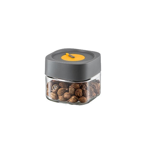 Borcan Alimentar Din Sticla Cu Capac Vid, 500 Ml, Inchidere Ermetica Pentru Orice Tip De Produse, Design Patrat, A Cu Capac Gri