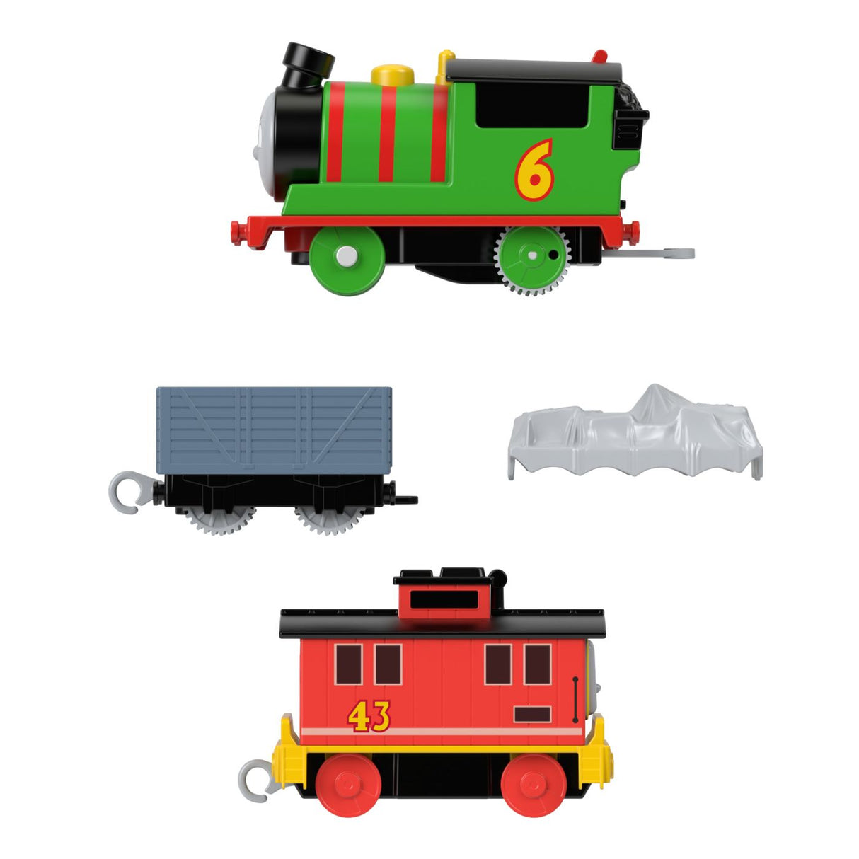 THOMAS LOCOMOTIVA MOTORIZATA PERCY BRAKE CAR BRUNO CU 2 VAGOANE