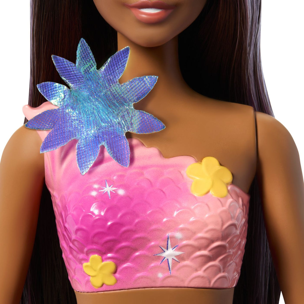 BARBIE PAPUSA SIRENA FLOAREA MAGICA CU PAR BRUNET SI COADA ROZ