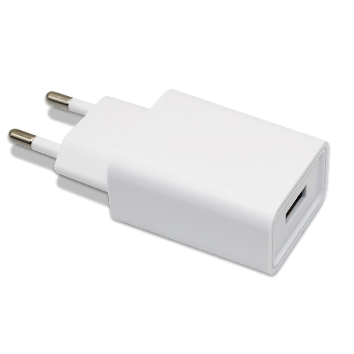Încărcător rețea Fast Charge 5V 2A cu port USB, adaptor priză standard UE, culoare albă, vedere frontală