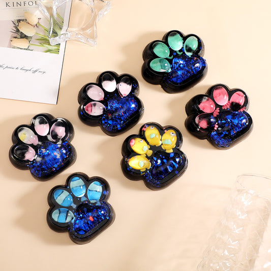 Jucarie Antistres Squishy, Vivimall, cu Revenire Lenta, Squeeze Pinch Family, Model Cat Paw, 6.5 x 6 cm, din Tpr, 4-6 Ani, Model 1 Pestisori, Negru cu Insertii - vivimall.ro