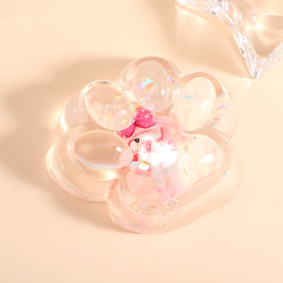 Jucarie Antistres Squishy, Vivimall, cu Revenire Lenta, Squeeze Pinch Family, Model Cat Paw, 6.5 x 7 cm, din Tpr, 4-6 Ani, Model 1 Figurina, Transparent - vivimall.ro