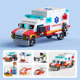 Set de Constructie Masina de Ambulanta 6in1, Vivimall, 24x17cm, Multiple Variante de Asamblare, 122 de Piese, Multicolor - vivimall.ro