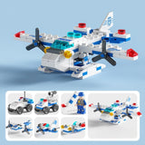 Set de Constructie Avion de Politie 6in1, Vivimall, 24x17cm, Multiple Variante de Asamblare, 137 de Piese, Multicolor - vivimall.ro