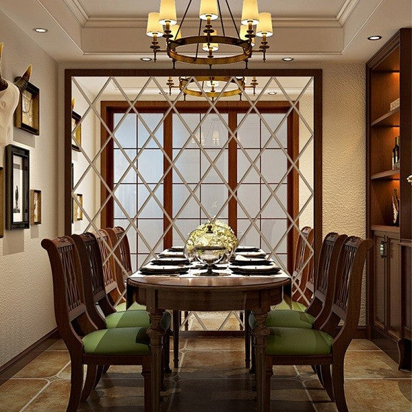 Set 32 de Oglinzi Autocolante pentru Perete, Vivimall, sub Forma de Romb, Acril, 14.2x23.6x15.5 cm - vivimall.ro